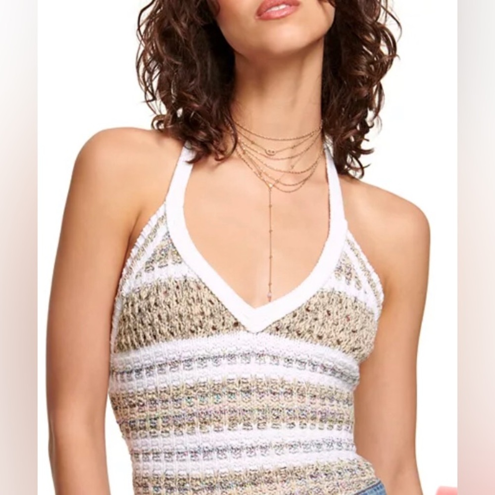 Ramy Brook Alina Halter Crochet Striped Sweater tank XL - Picture 2 of 9